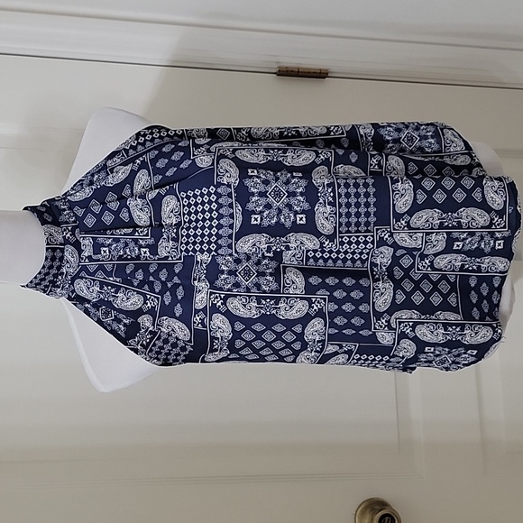 Sienna Sky Size XS Blue Handkerchief Pattern High Neck Sleeveless Blouse, EUC - Picture 1 of 14